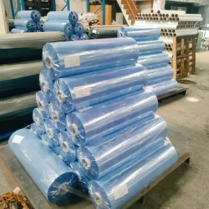 Bulk supply of normal clear pvc film rolls in factory warehouse for cost-effective packaging